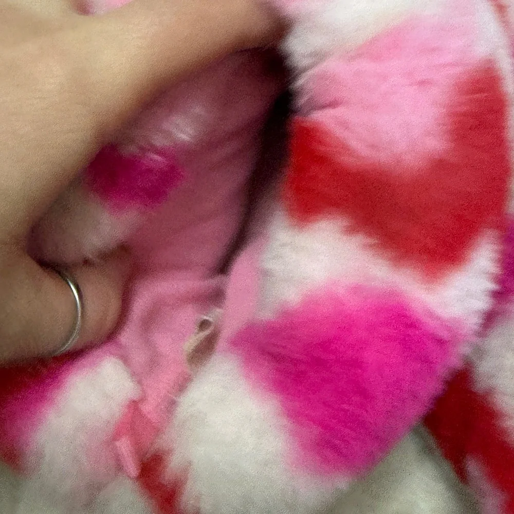 Wonder Nation Kids Pink White Red Tie Dye Faux‎ Fur Paw Slippers Size 2-3